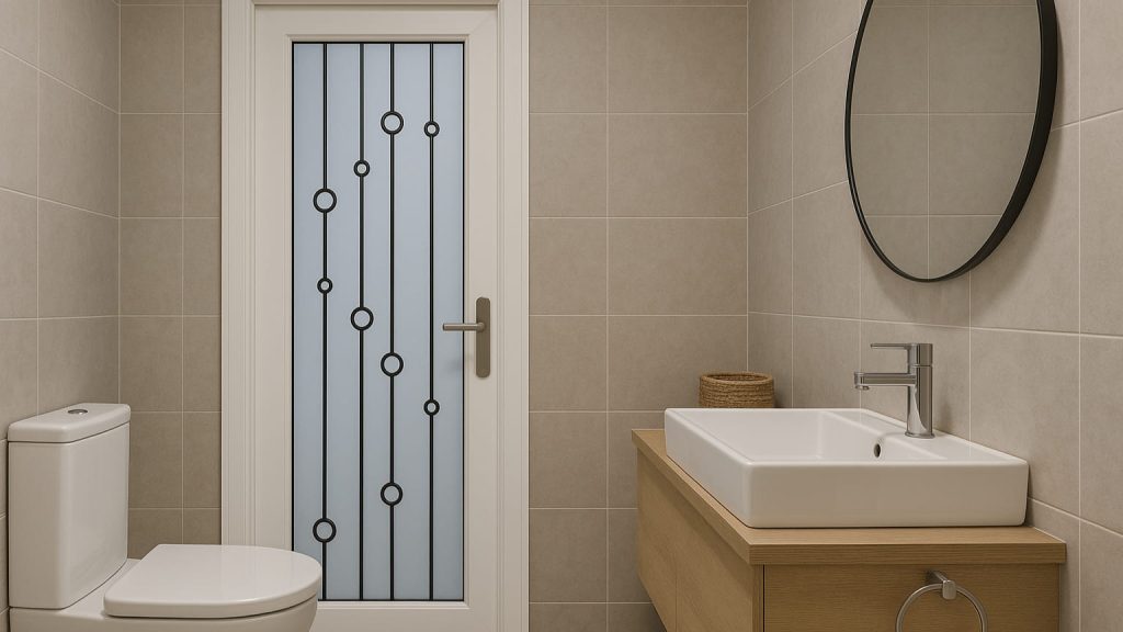 pintu aluminium aluminos terpasang di kamar mandi