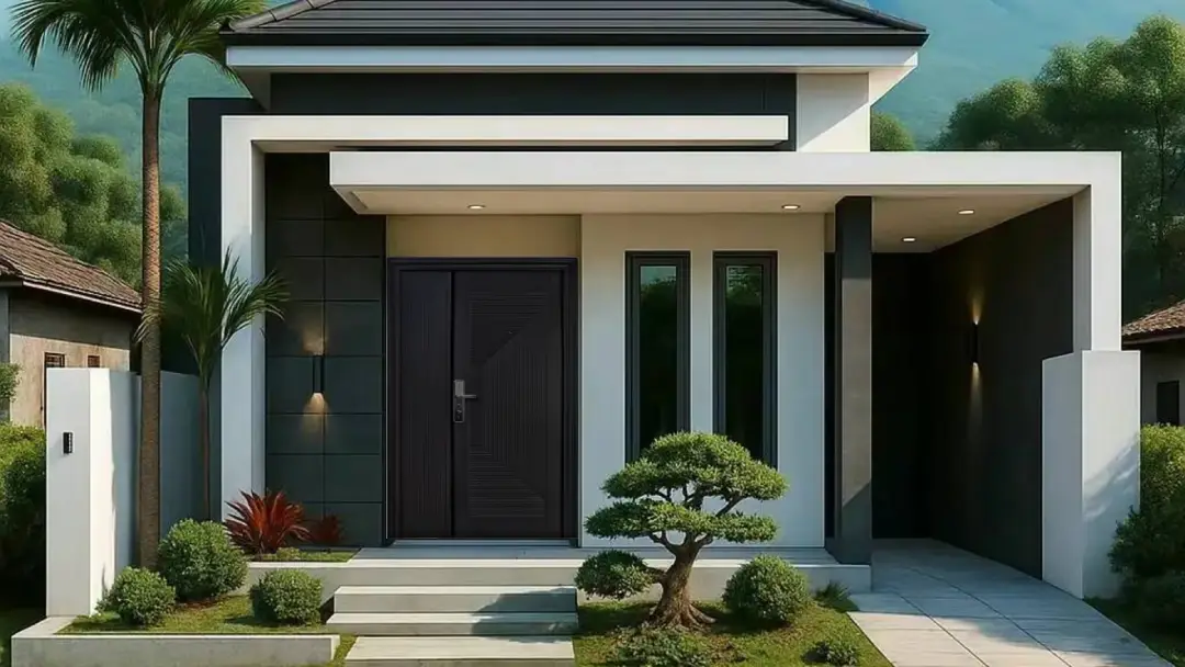 fasad rumah dengan model pintu minimalis 2 pintu besar kecil