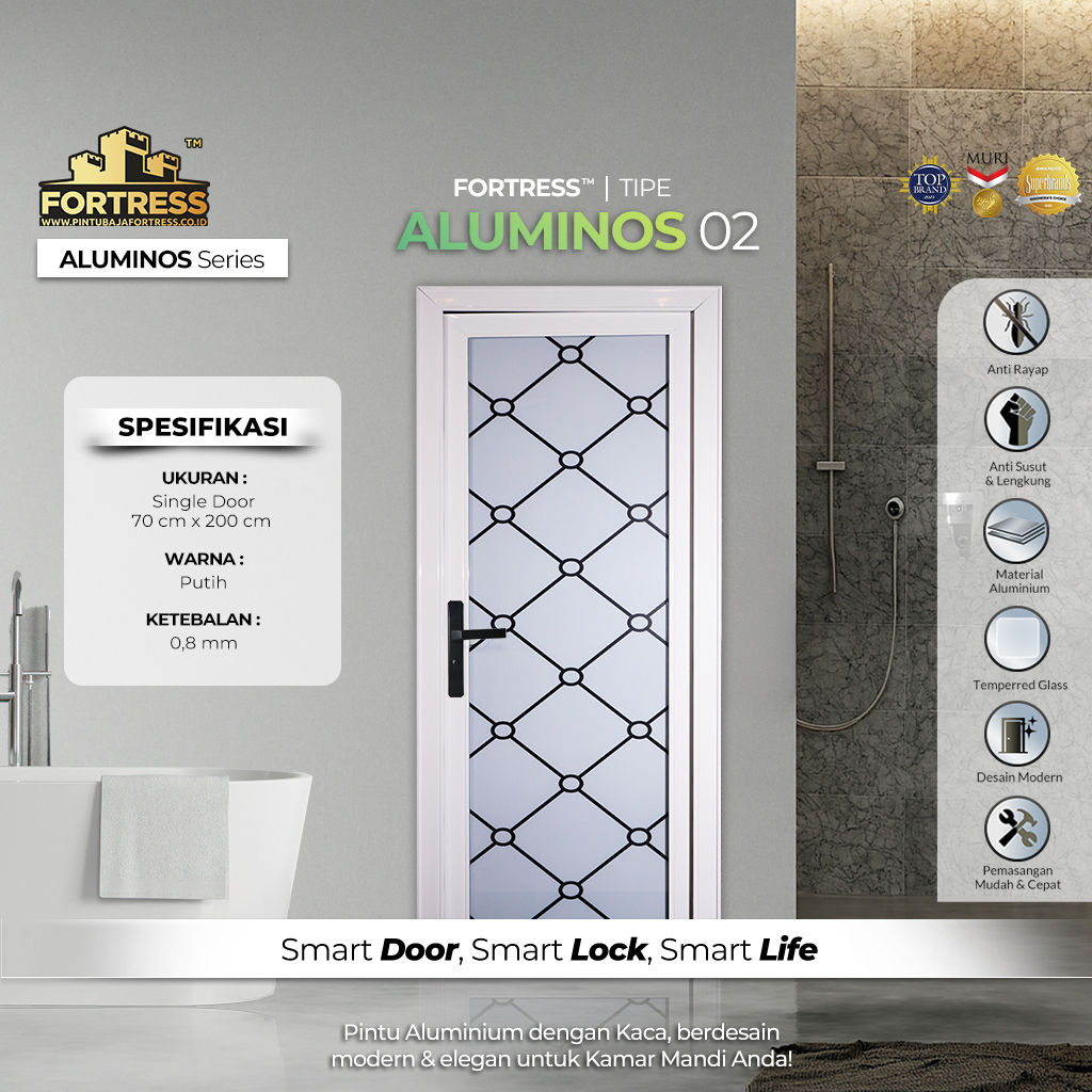 Pintu Aluminium Kamar Mandi Merk Aluminos Tipe 02 Putih