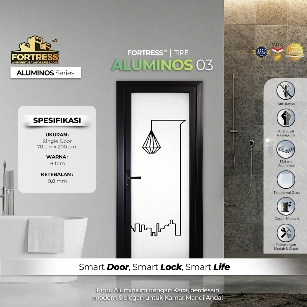Pintu Aluminium Kamar Mandi Merk Aluminos Tipe 03 Hitam