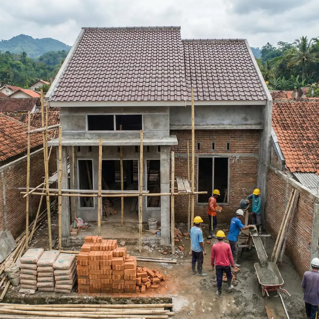 rumah sedang di bangun