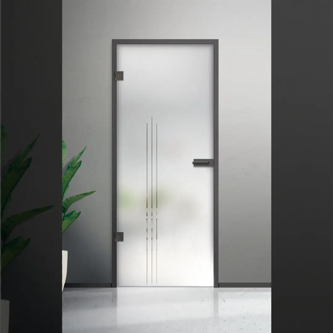 Model Pintu Kaca Buram dengan 3 Garis Vertikal