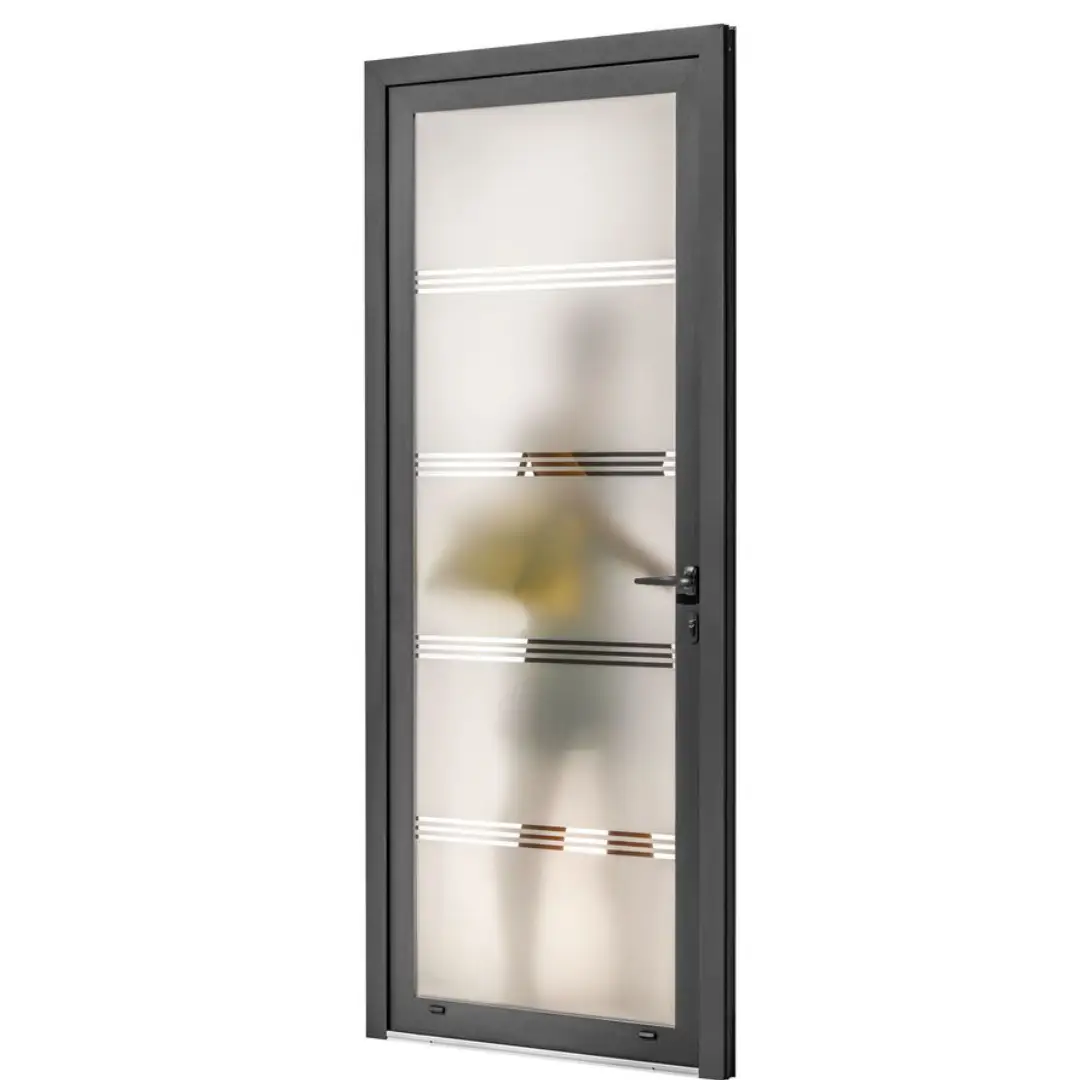 Pintu Kaca Buram dengan Garis-garis Horizontal