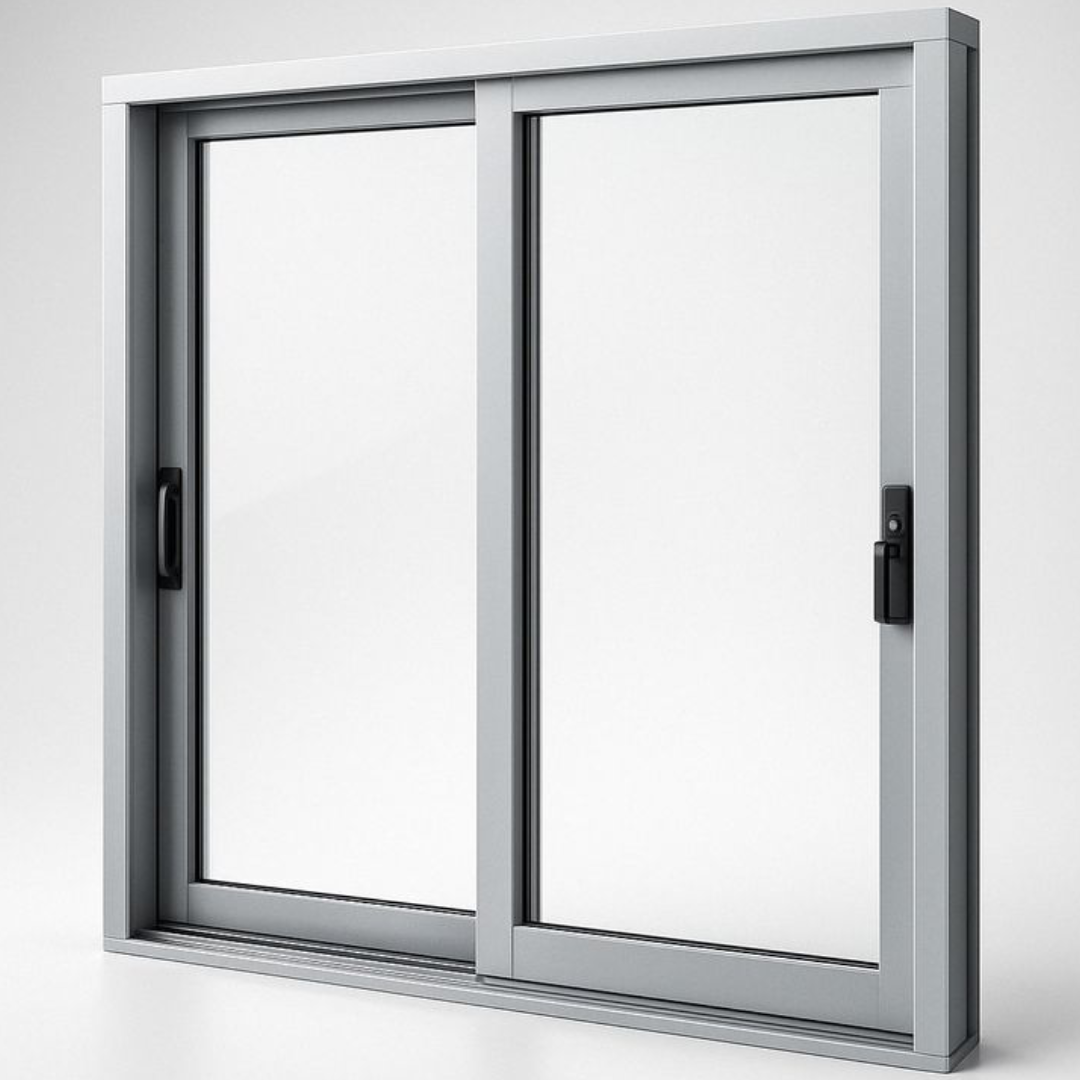 Jendela Aluminium Abu-abu dengan Kaca Buram