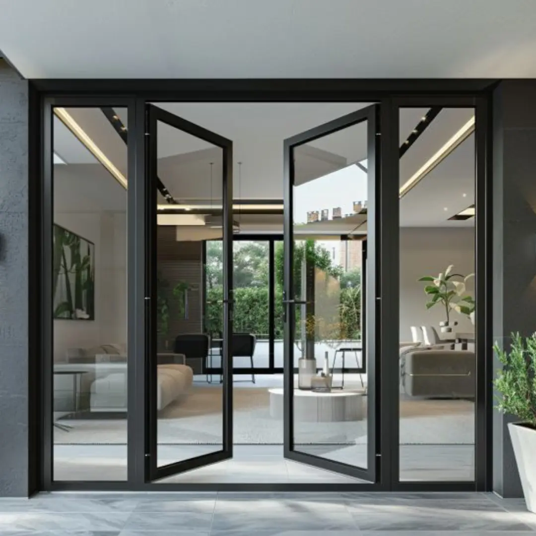 Pintu Kaca Lipat Full Plafon dengan 2 Bukaan Tengah