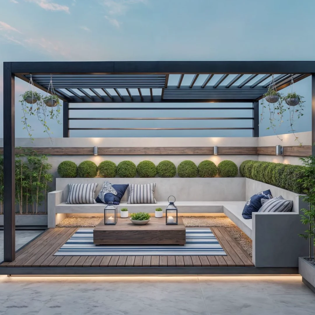 Atap Rooftop dengan Pergola Tipis