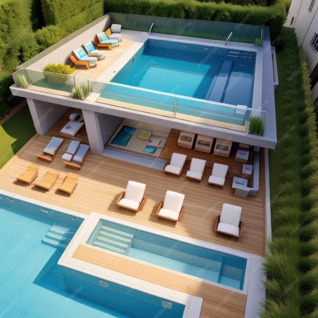 Desain Rooftop dengan Kolam Renang Luas