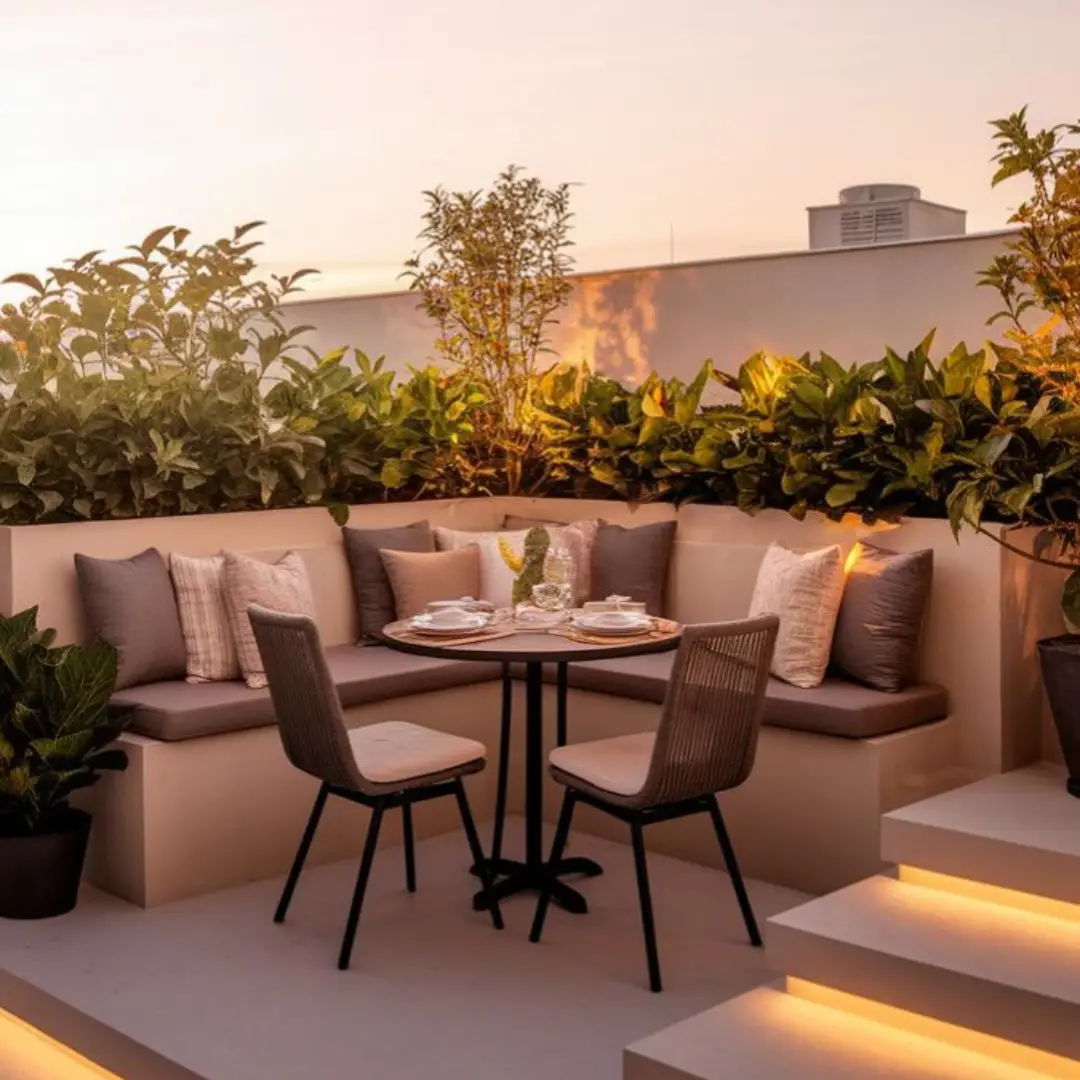 Rooftop dengan Meja Kecil dan Taman Keliling