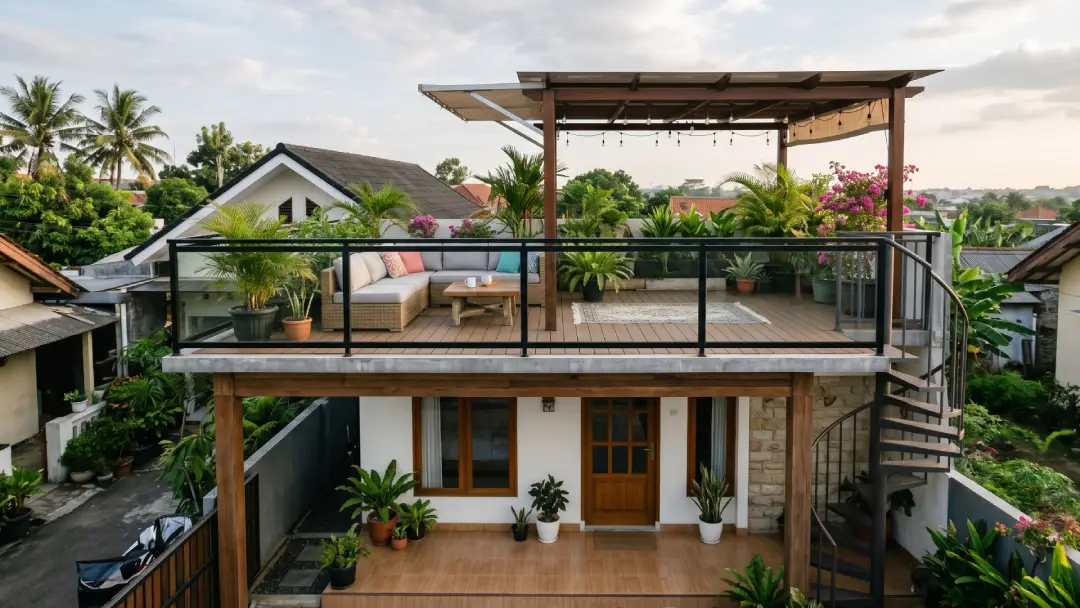 desain teras rooftop rumah kecil