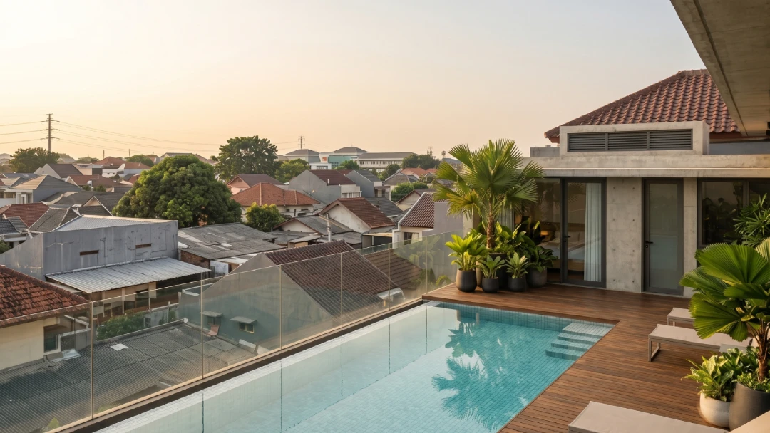 kolam renang rooftop rumah minimalis
