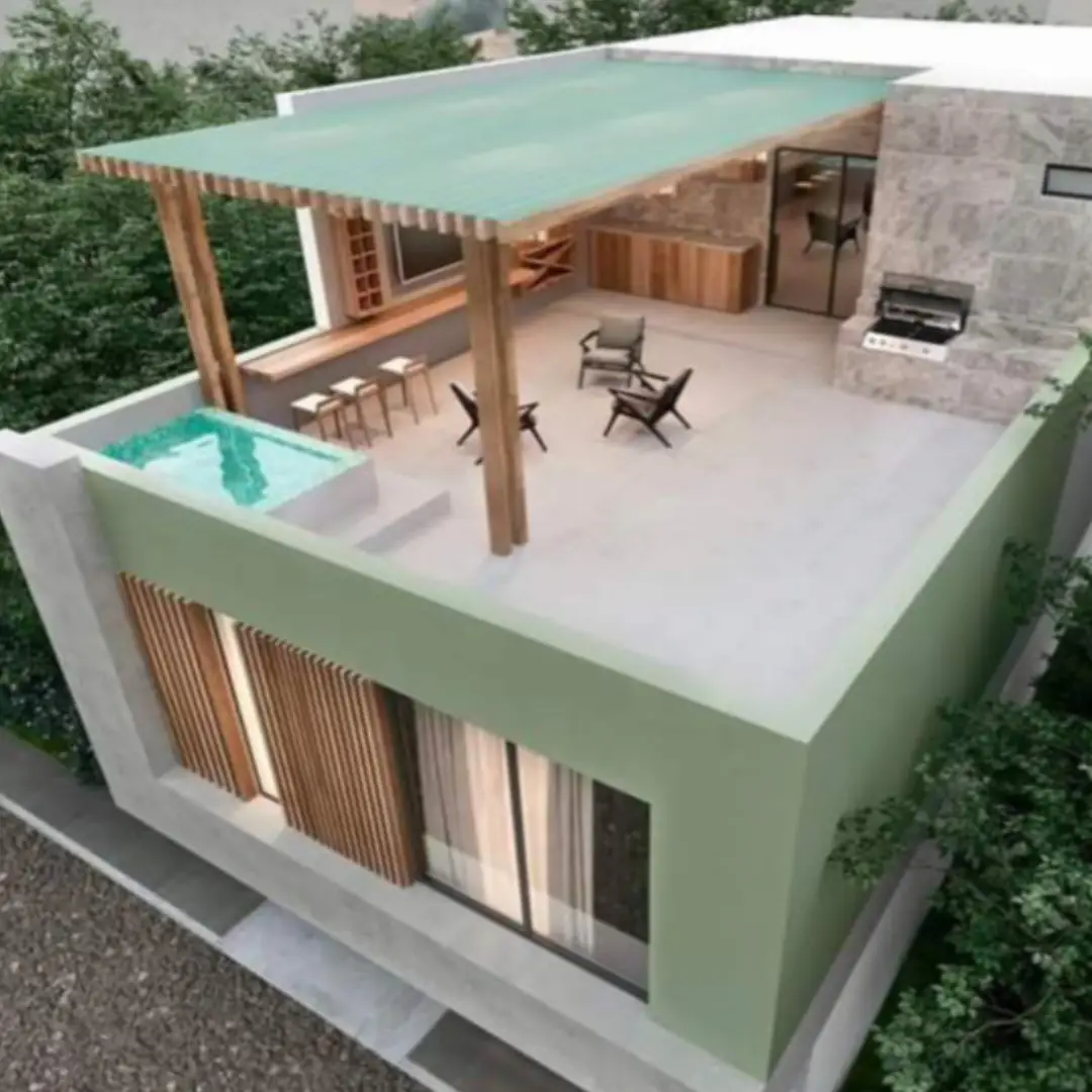 Desain Rooftop Rumah 1 Lantai dengan Kolam Mini