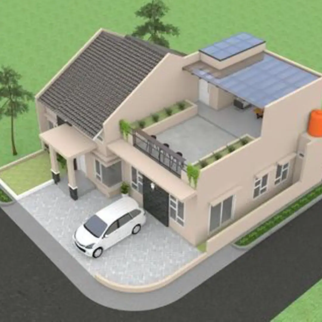 Rooftop Rumah 1 Lantai dengan Tanaman di Kanan dan Kiri