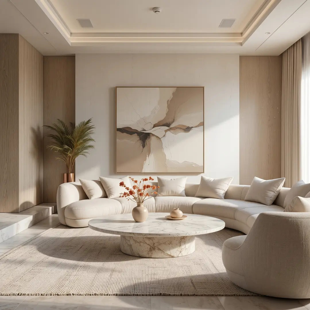 Model Ruang Tamu Mewah Luas dengan Sofa Melingkar