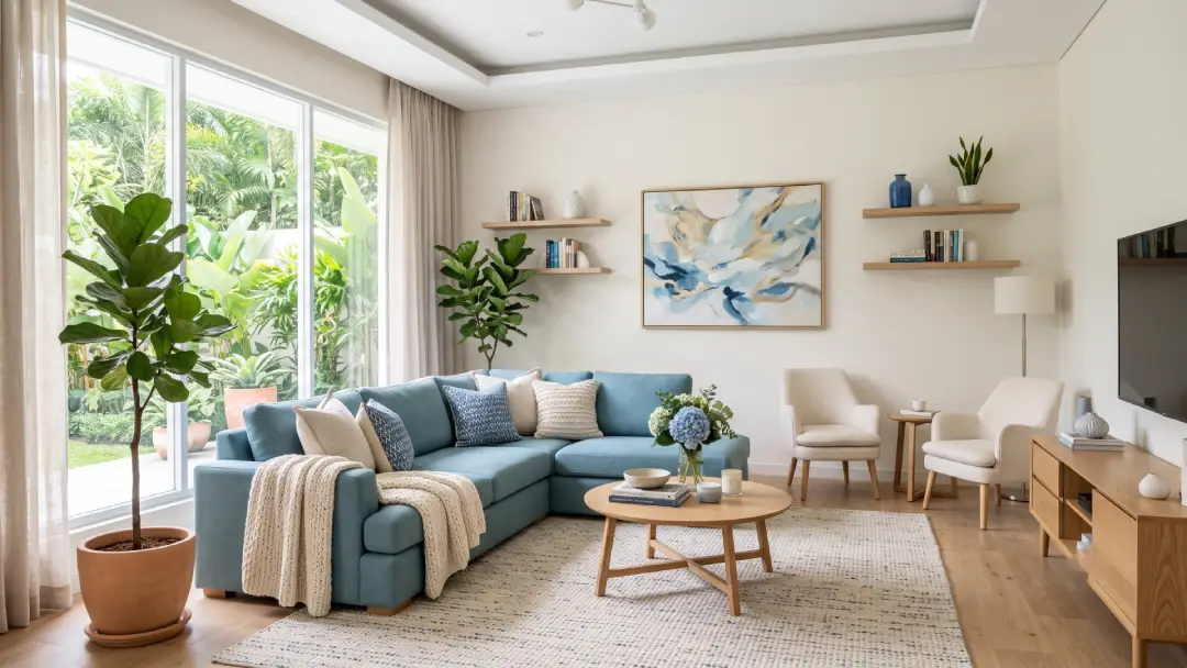 Cakep Abis! Perpaduan Warna Cream dan Biru untuk Nuansa Ruangan Sejuk