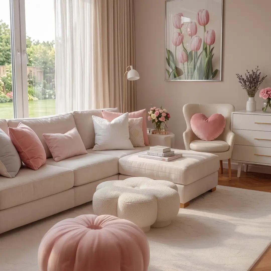 Interior Cream Pink dengan Dudukan Bulat yang Playful