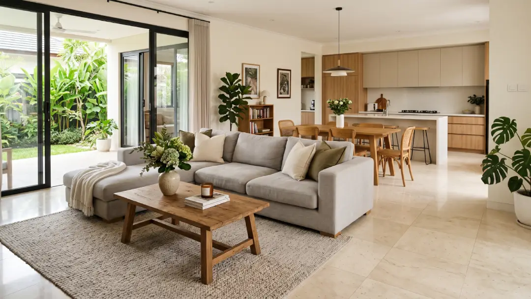 Interior Rumah dengan Granit Warna Cream Polos