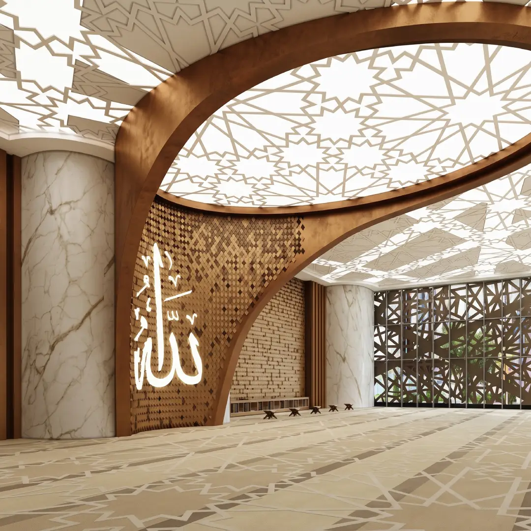 Masjid Futuristik Perpaduan Warna Cream dan Coklat dengan Atap Lingkaran