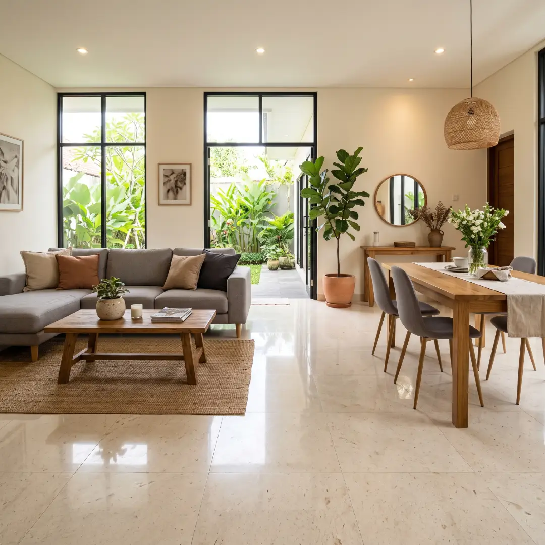 Rumah dengan Granit Warna Cream Polos