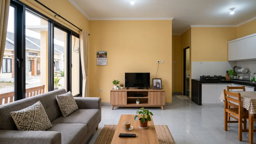 interior cat rumah warna cream kuning