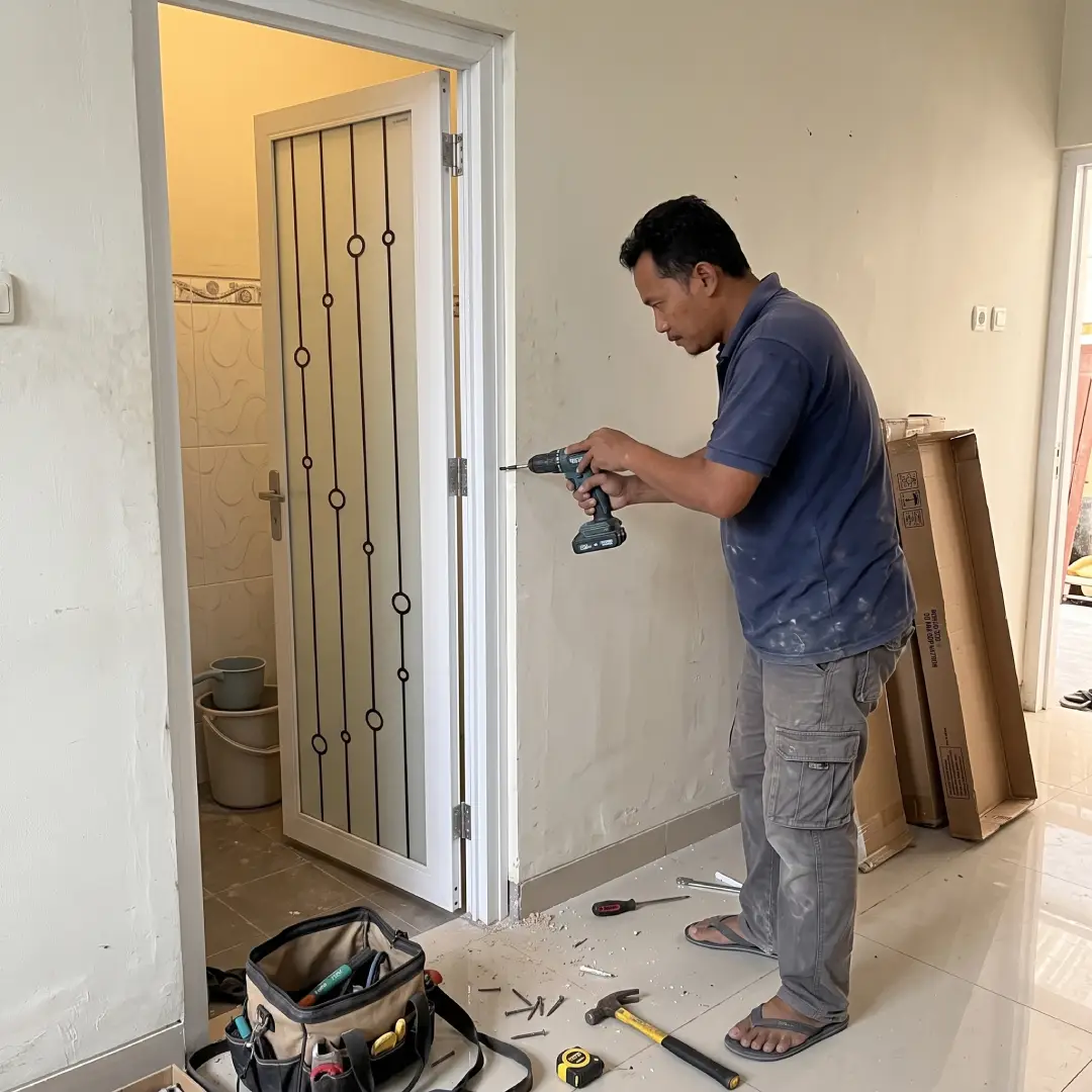 cara pasang pintu kamar mandi
