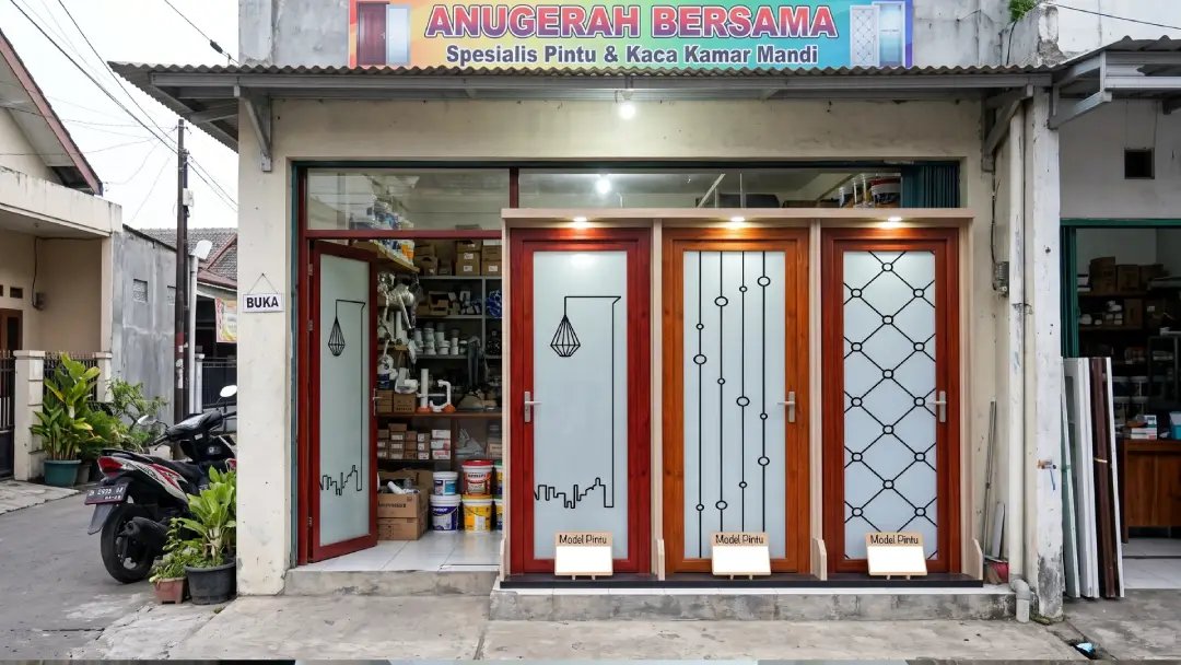 pintu kamar mandi kaca motif kayu fortress aluminos