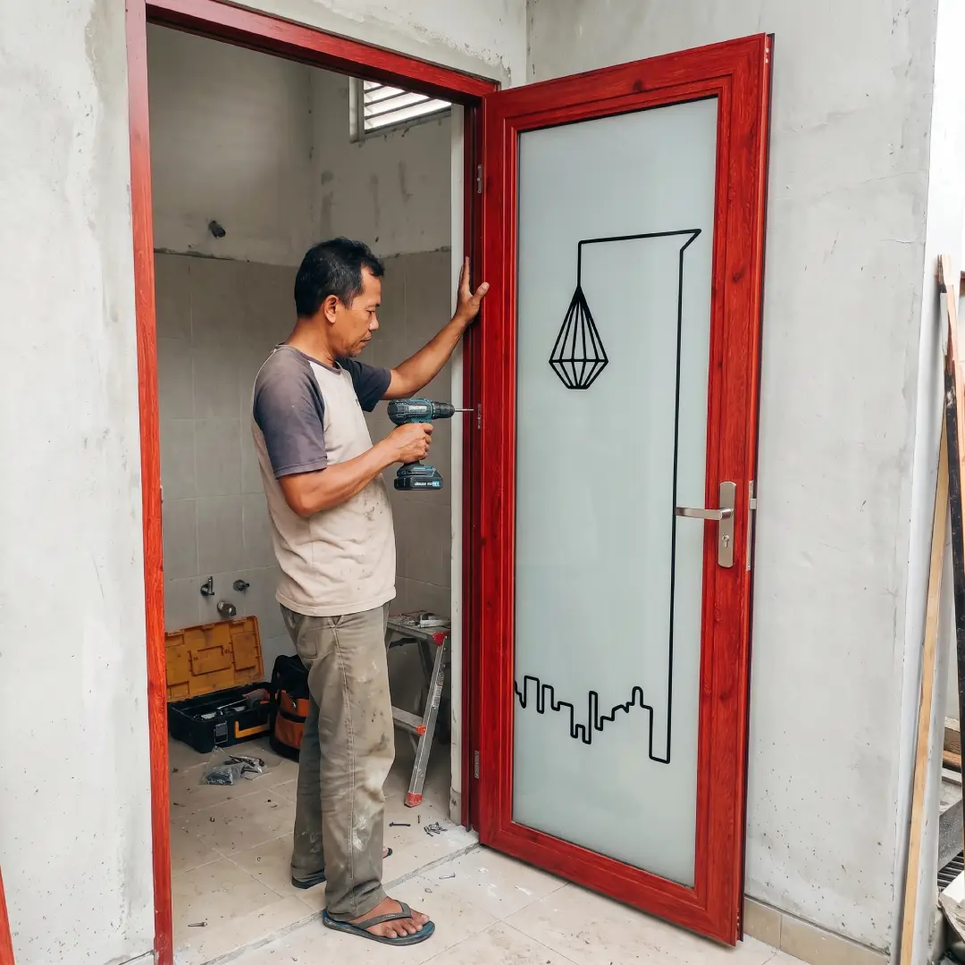teknisi pasang pintu kamar mandi aluminium fortress aluminos